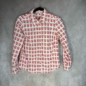 Boden Double Decker Bus London Print Button Down Poplin Blouse Size 6 Petite